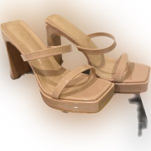 Nude Square-toe Platform Heels